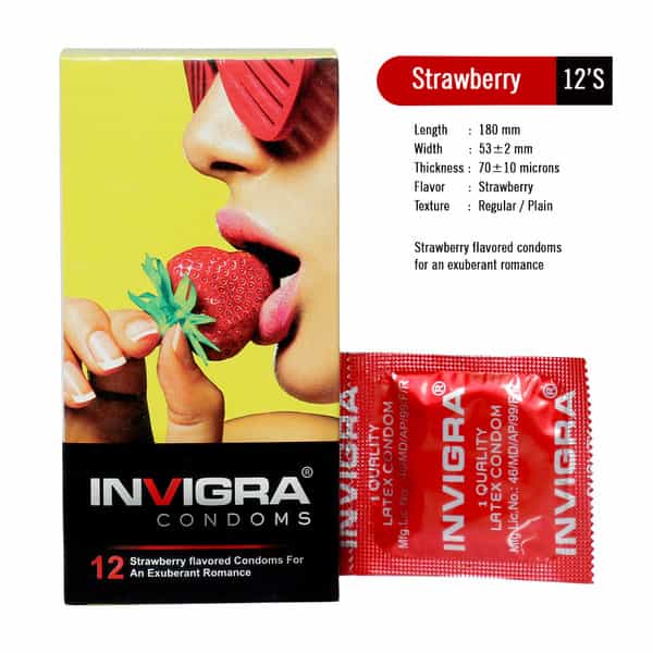 Invigra Strawberry Condoms - 12 Condoms