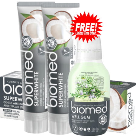 Biomed Charcoal Toothpaste - Buy Two Get One Mouthwash Free - 100gm