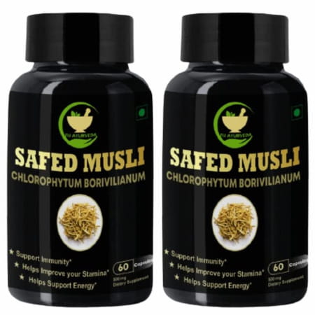 Fij Ayurveda Safed Musli Extract Capsule (Chlorophytum Borivilianum) - 500mg 60 Capsules (Pack Of 2)