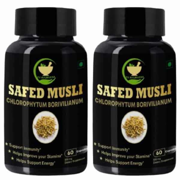 Fij Ayurveda Safed Musli Extract Capsule (Chlorophytum Borivilianum) - 500Mg 60 Capsules (Pack Of 2)