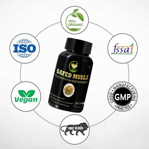 Fij Ayurveda Safed Musli Extract Capsule (Chlorophytum Borivilianum) - 500Mg 60 Capsules (Pack Of 2)
