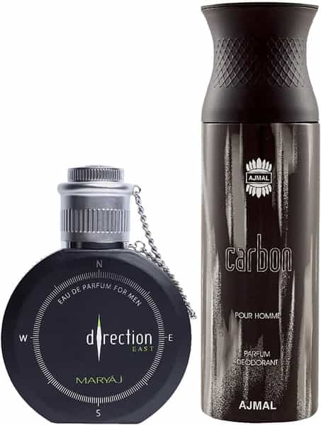 Maryaj Direction East Edp Spicy 100Ml For Men And Ajmal Carbon Homme Deodorant Spicy 200Ml For Men
