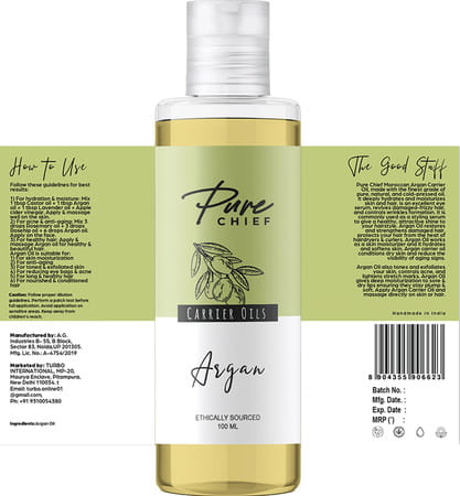 Pure Chief Argan Carrier Oil Hydrates Moisturizes Skin And Hair- 100ml