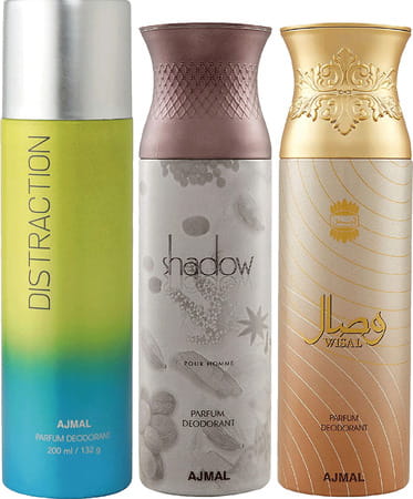 Ajmal 1 Distraction | 1 Ajmal Shadow Homme For Men And 1 Wisal For Women Deodorants Each 200Ml