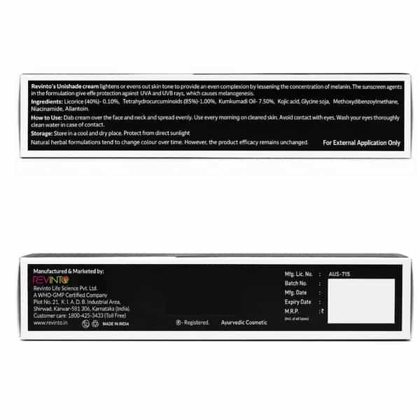 Revinto Unishade Plus Cream| Skin Brightening & Pigmentation Care | 25Gm