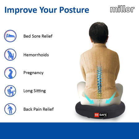 Besafe Forever Donut Round Ring Coccyx Seat Cushion For Piles Patients & Pregnancy Black