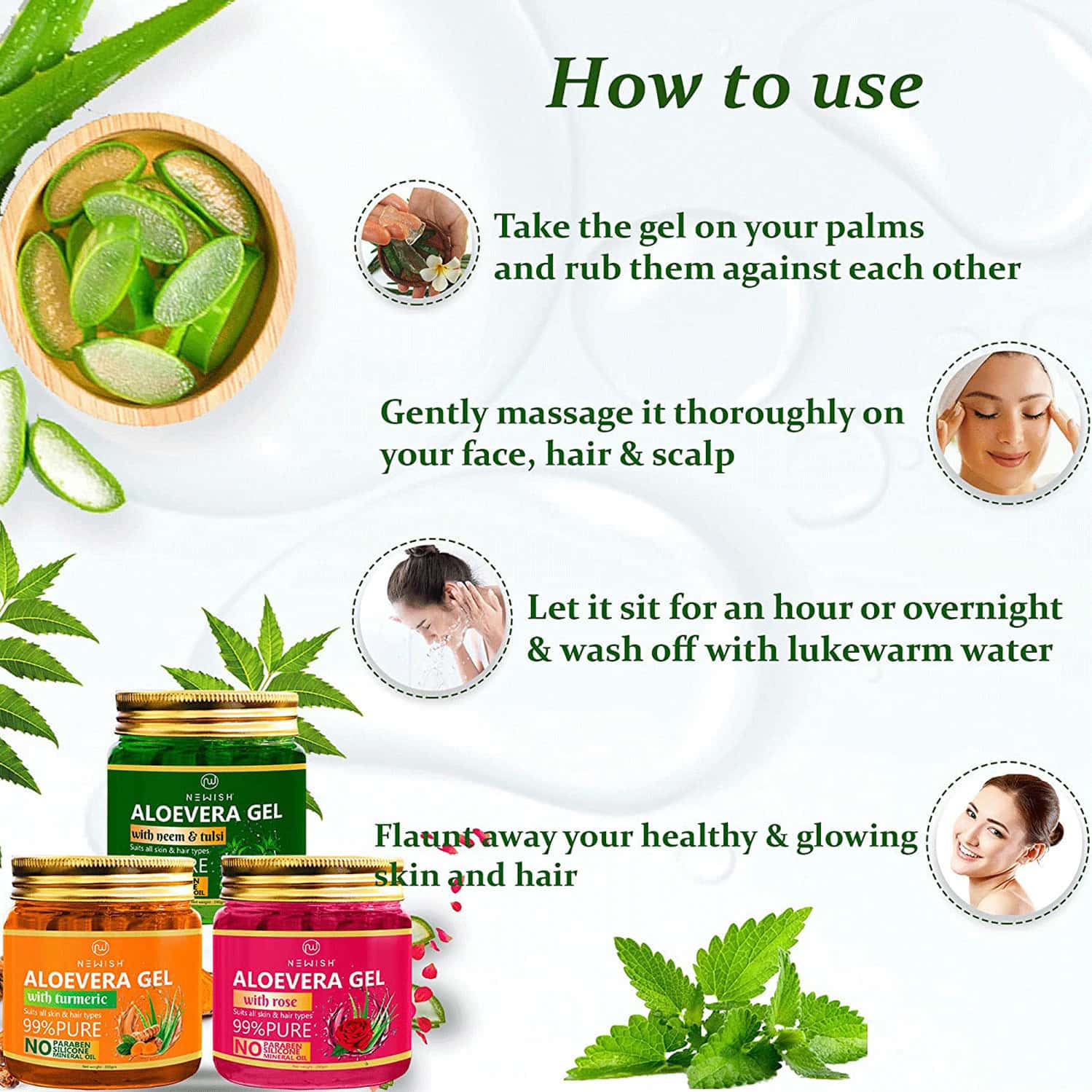 Buy NEWISH ALOE VERA GEL FOR FACE & HAIR 99 PURE ALOE VERA WITH