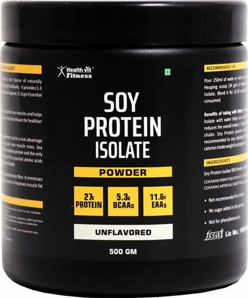 Healthvit Fitness Soy Protein Isolate Powder ( Unflavored ) - 500Gm