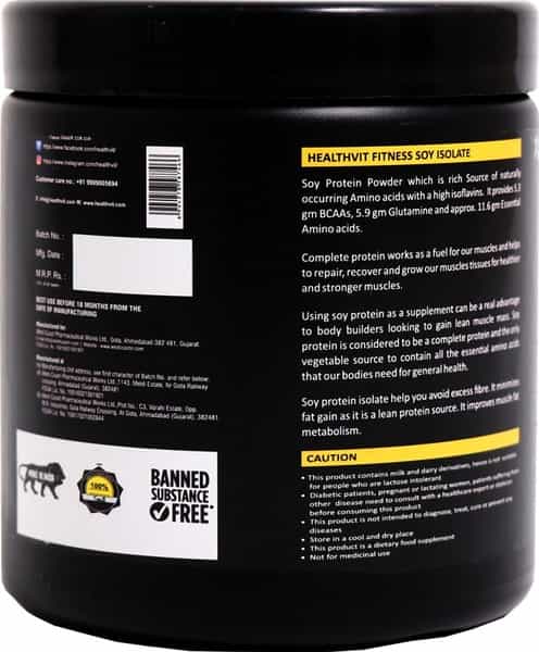 Healthvit Fitness Soy Protein Isolate Powder ( Unflavored ) - 500Gm
