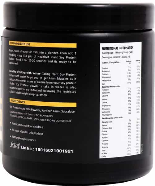 Healthvit Fitness Soy Protein Isolate Powder ( Unflavored ) - 500Gm