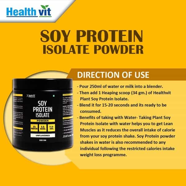 Healthvit Fitness Soy Protein Isolate Powder ( Unflavored ) - 500Gm