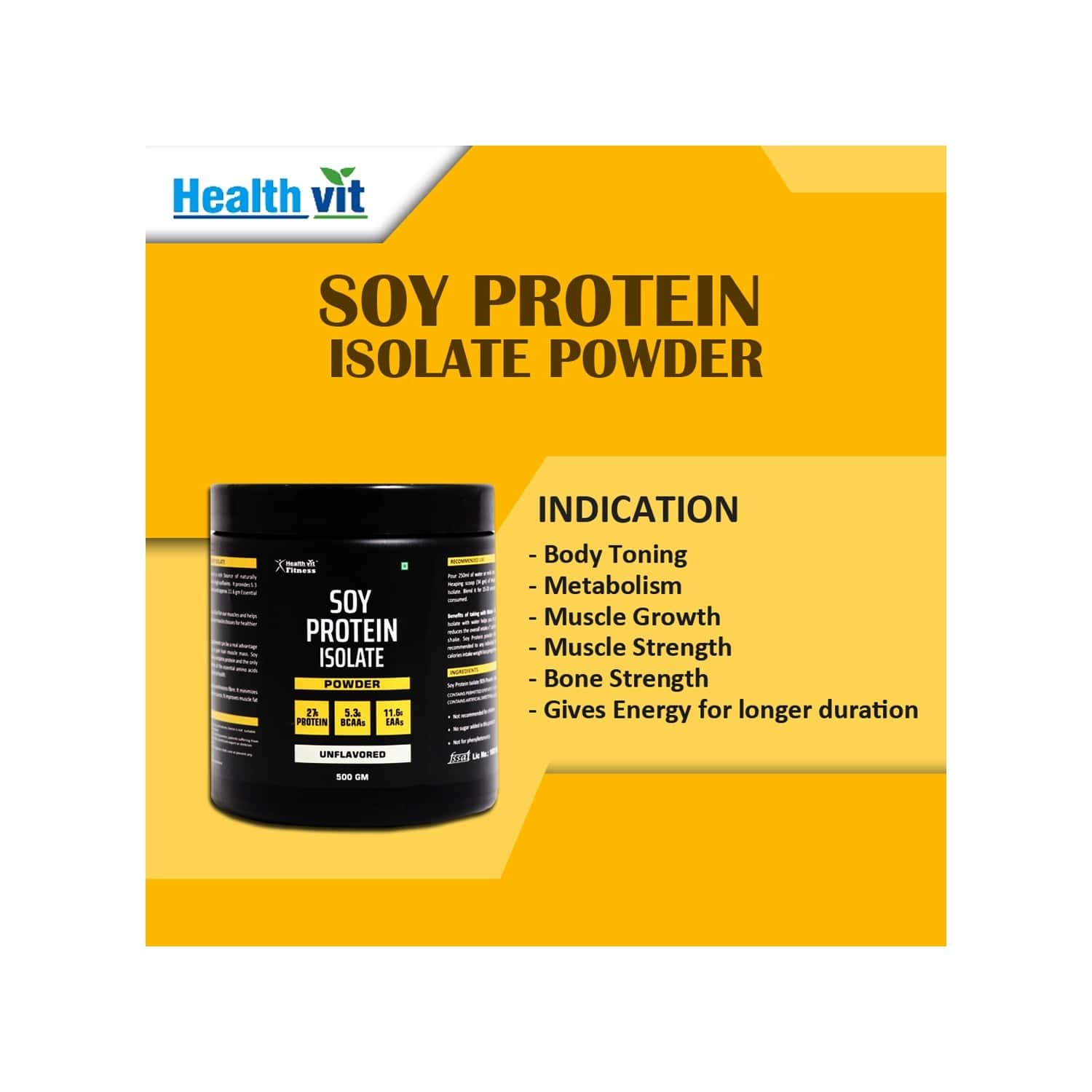 Buy HEALTHVIT FITNESS SOY PROTEIN ISOLATE POWDER ( UNFLAVORED ) 500GM