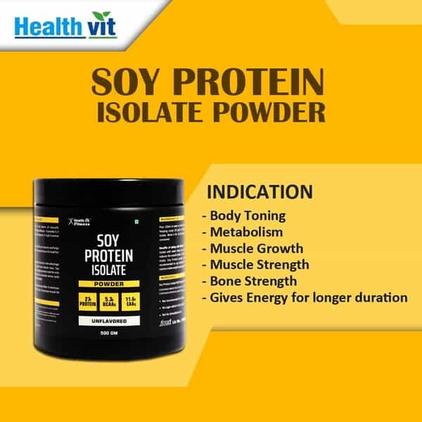 Healthvit Fitness Soy Protein Isolate Powder ( Unflavored ) - 500Gm