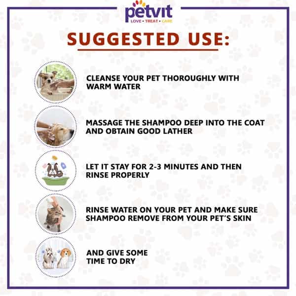 Petvit Anti-Tick Flea Larvae Lice Mosquitoes Shampoo With Vitamin E For All Breed Dog/Cat - 200Ml