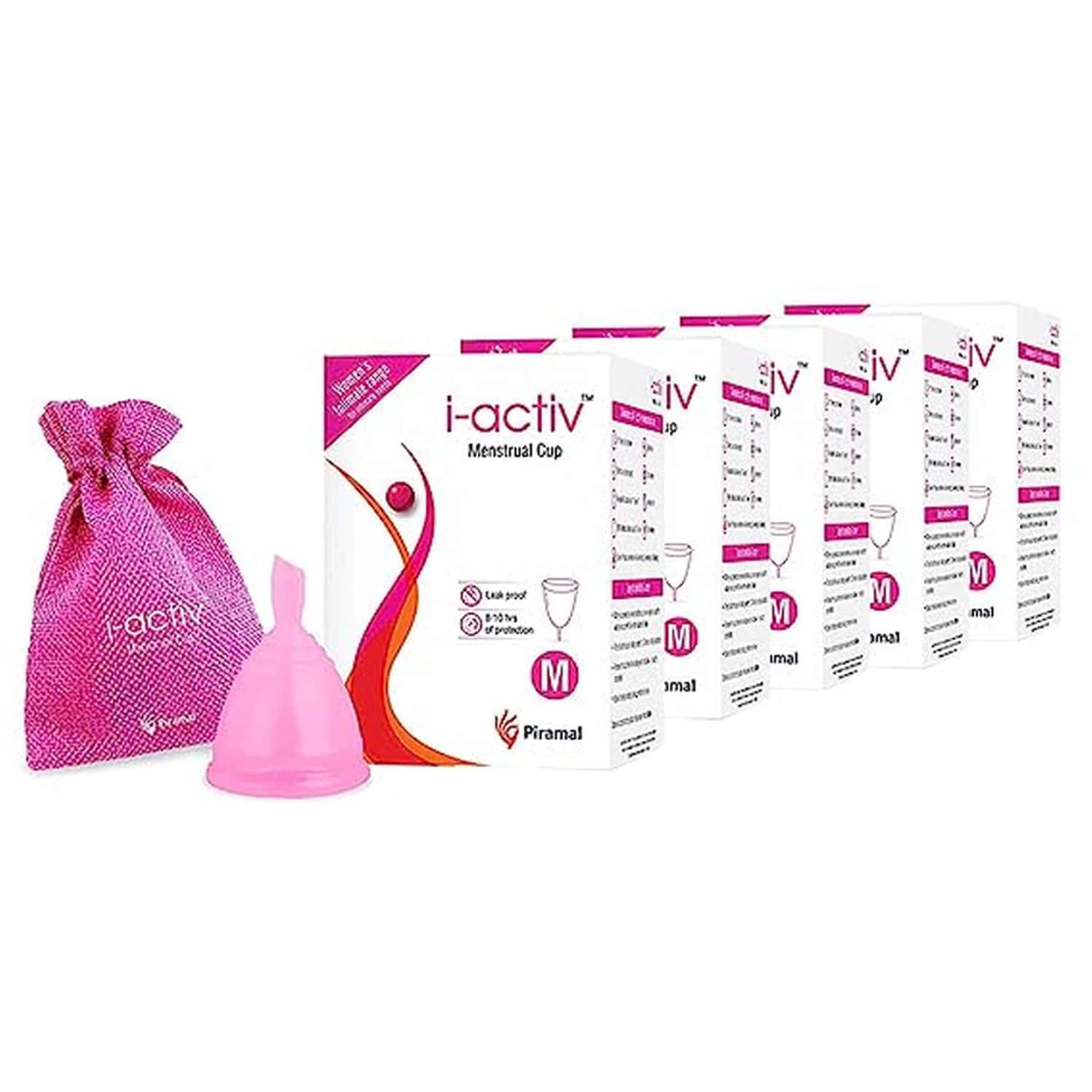 I-Activ Menstrual Cup With Jute Bag | Ultra Soft & Flexible Period Cup | Medium | Pack Of 5