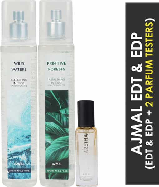 Ajmal Wild Waters & Primitive Forest Edt Each 250Ml & Aretha Edp 20Ml (Total 520Ml) For Unisex