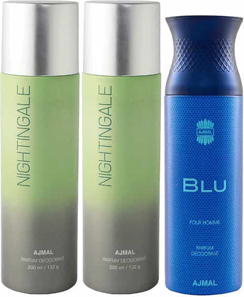 Ajmal 2 Nightingale For Men & Women & 1 Blu Homme For Men Deodorants Each 200Ml Combo Pack Of 3