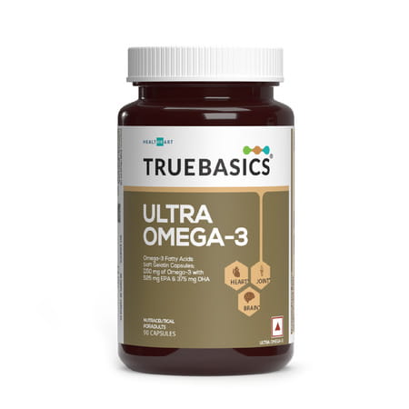 Truebasics Ultra Omega | Enriched With 1250 Mg|425mg Epa & 325mg Dha & Vitamin E | 90 Softgels
