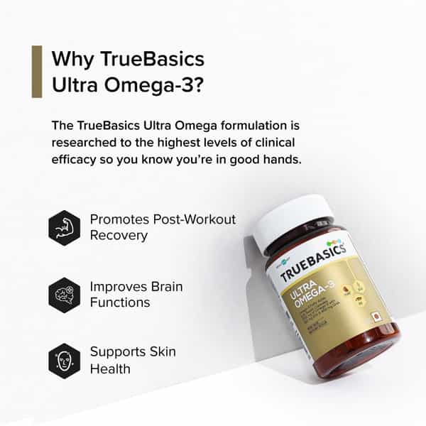 Truebasics Ultra Omega | Enriched With 1250 Mg|425Mg Epa & 325Mg Dha & Vitamin E | 90 Softgels