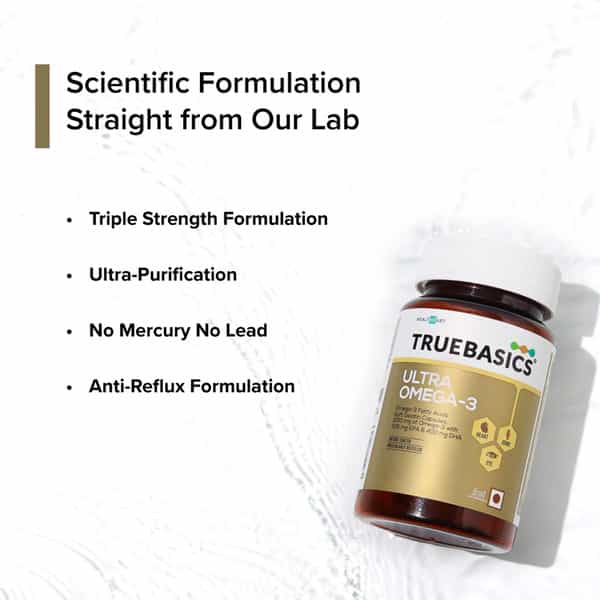 Truebasics Ultra Omega | Enriched With 1250 Mg|425Mg Epa & 325Mg Dha & Vitamin E | 90 Softgels