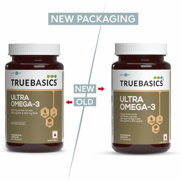 Truebasics Ultra Omega | Enriched With 1250 Mg|425Mg Epa & 325Mg Dha & Vitamin E | 90 Softgels