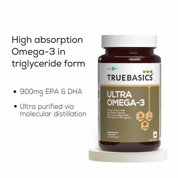Truebasics Ultra Omega | Enriched With 1250 Mg|425Mg Epa & 325Mg Dha & Vitamin E | 90 Softgels