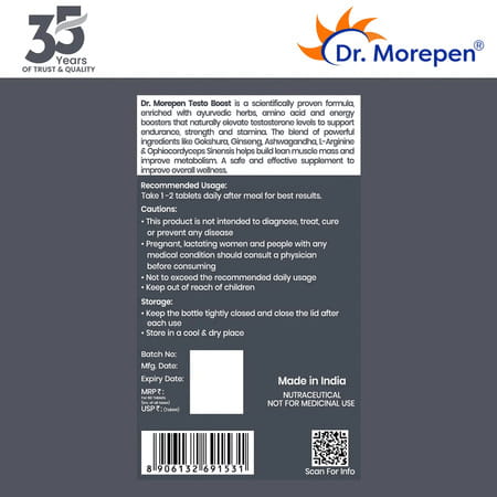Dr. Morepen Gokshura & Testo Boost Tablets | Men | Combo | 120 No'S