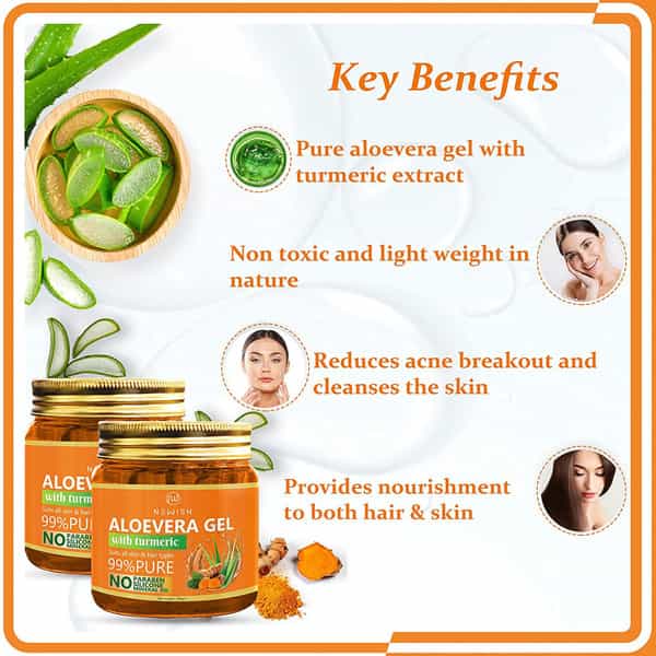 Newish Aloevera Gel Enriched With Turmeric For Face & Skin 200Gm Pack Of 2