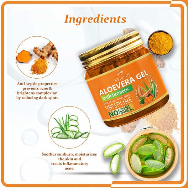 Newish Aloevera Gel Enriched With Turmeric For Face & Skin 200Gm Pack Of 2