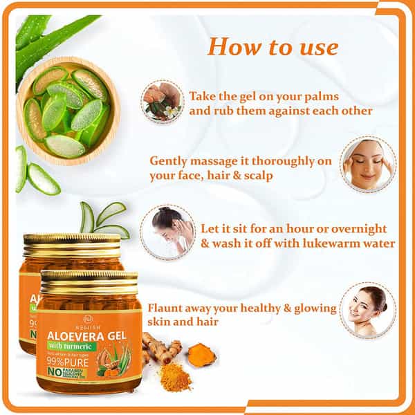 Newish Aloevera Gel Enriched With Turmeric For Face & Skin 200Gm Pack Of 2