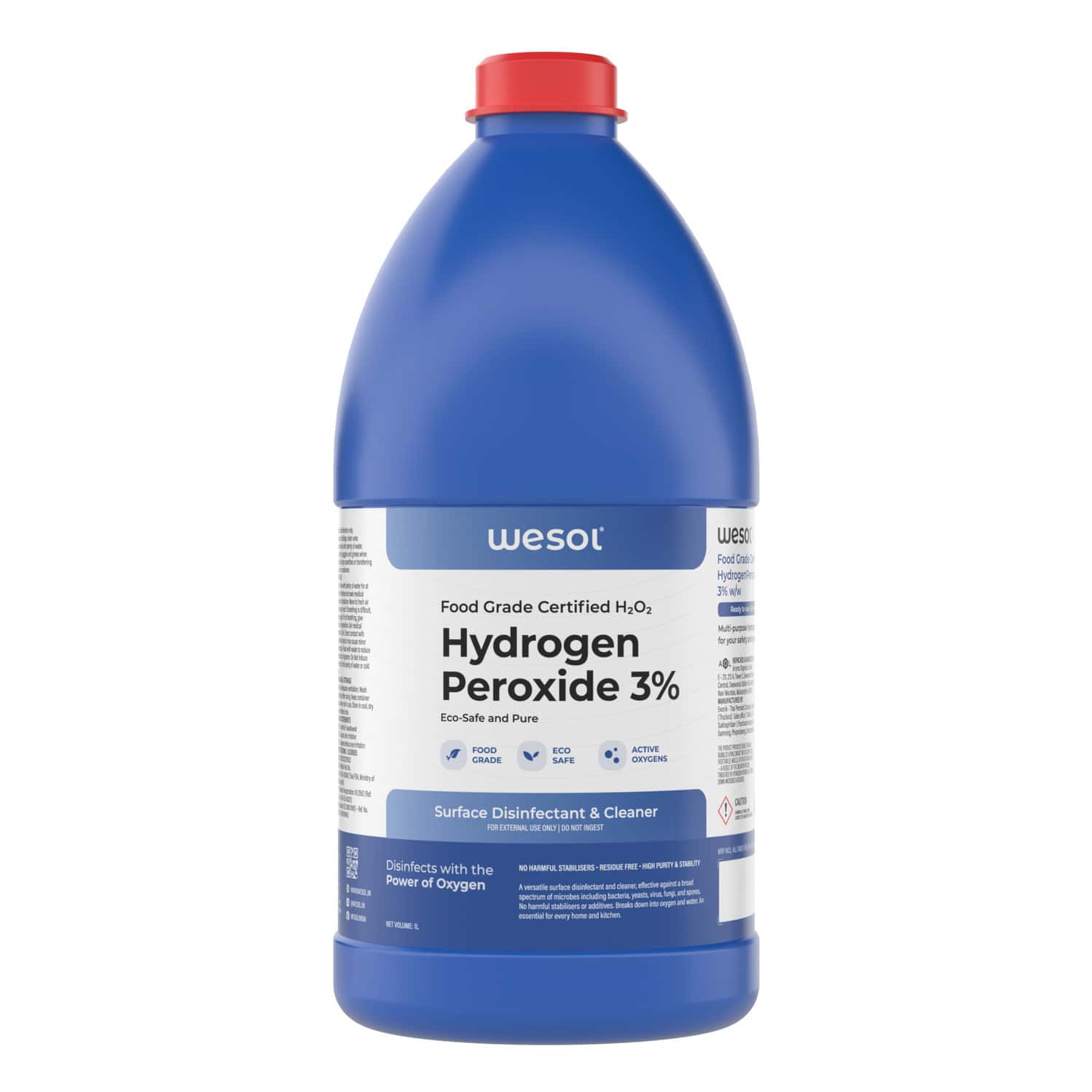 Wesol Food Grade Hydrogen Peroxide 3% Surface Sanitizer & Disinfectant 1 Ltr