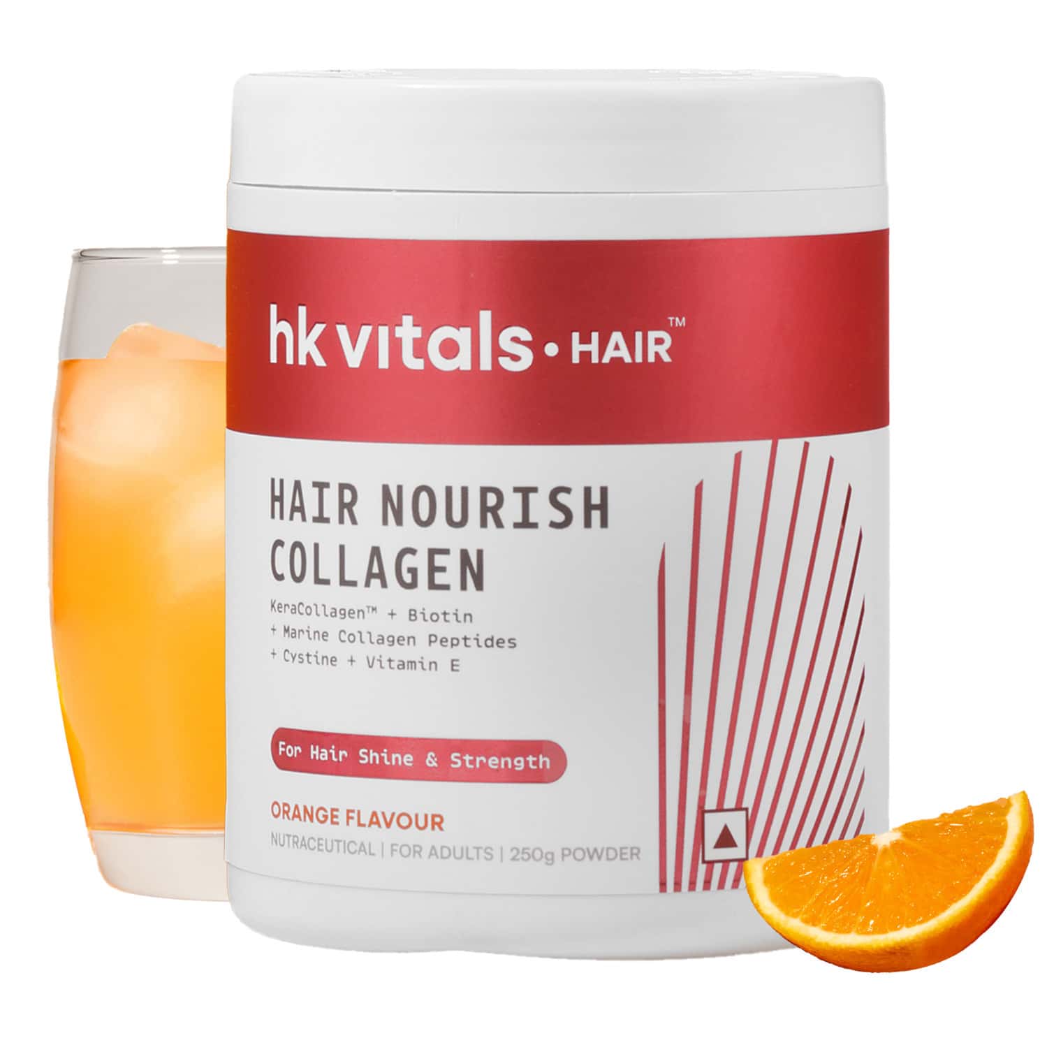 Hk Vitals Hair Nourish Collagen Supplement Powder | Keracollagen + Biotin (Orange| 250g)