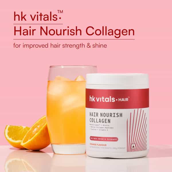 Hk Vitals Hair Nourish Collagen Supplement Powder | Keracollagen + Biotin (Orange| 250G)