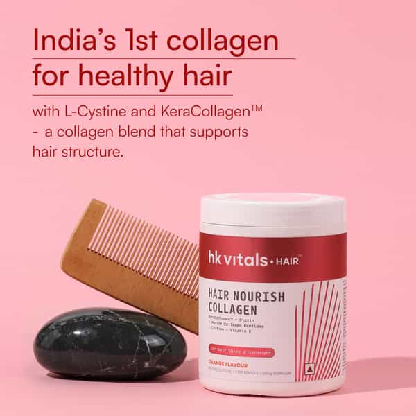 Hk Vitals Hair Nourish Collagen Supplement Powder | Keracollagen + Biotin (Orange| 250G)