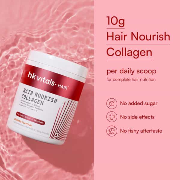 Hk Vitals Hair Nourish Collagen Supplement Powder | Keracollagen + Biotin (Orange| 250G)