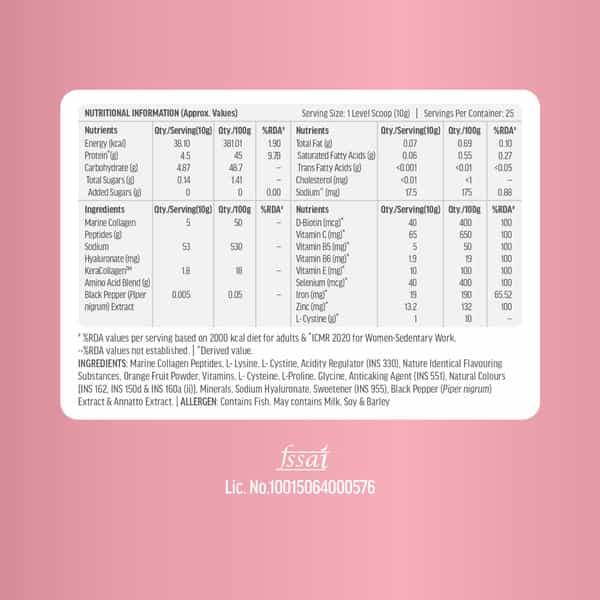 Hk Vitals Hair Nourish Collagen Supplement Powder | Keracollagen + Biotin (Orange| 250G)