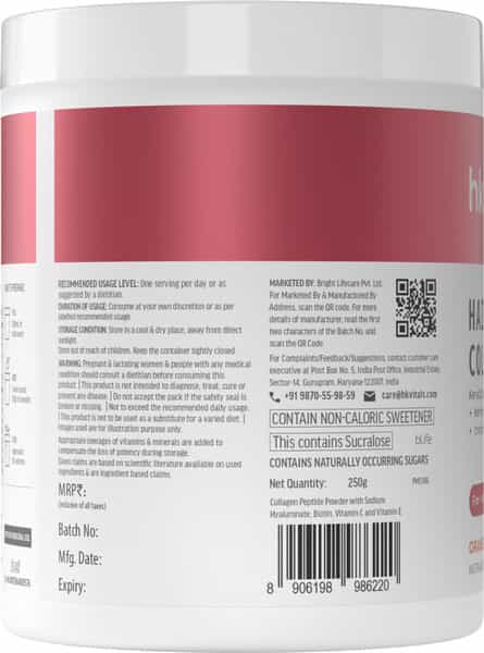 Hk Vitals Hair Nourish Collagen Supplement Powder | Keracollagen + Biotin (Orange| 250G)