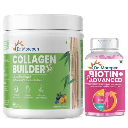 Dr. Morepen Biotin+ Advanced Tablet & Natural Collagen Builder Powder | Combo