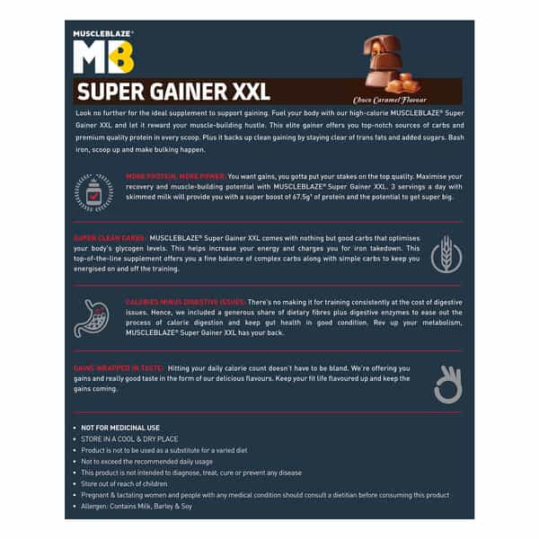 Muscleblaze Super Gainer Xxl | Muscle Mass High Protein Gainer (Choco Caramel | 3 Kg / 6.6 Lb)