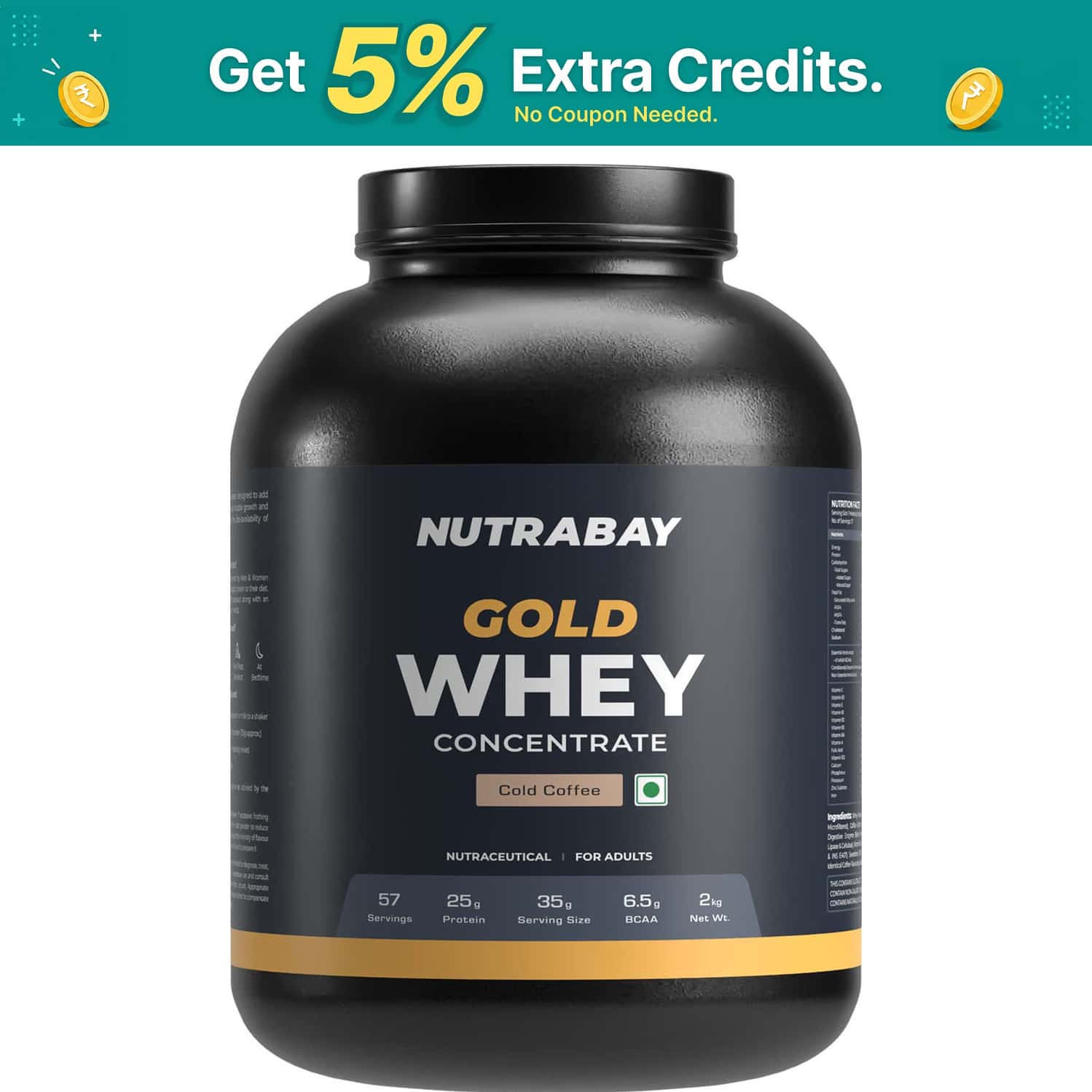 Nutrabay Gold 100% Whey Protein Concentrate|25g Protein|muscle Support & Recovery|cold Coffee | 2 Kg