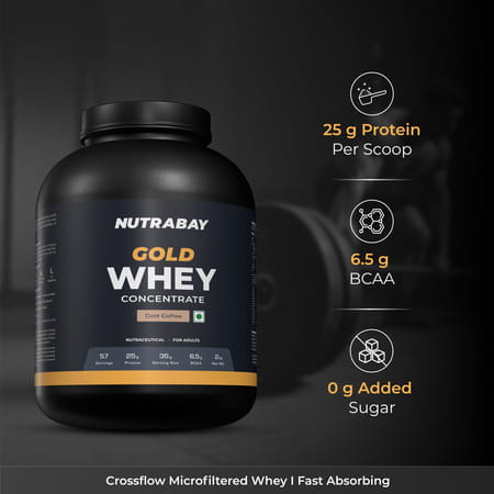 Nutrabay Gold 100% Whey Protein Concentrate|25g Protein|Muscle Support & Recovery|Cold Coffee | 2 Kg