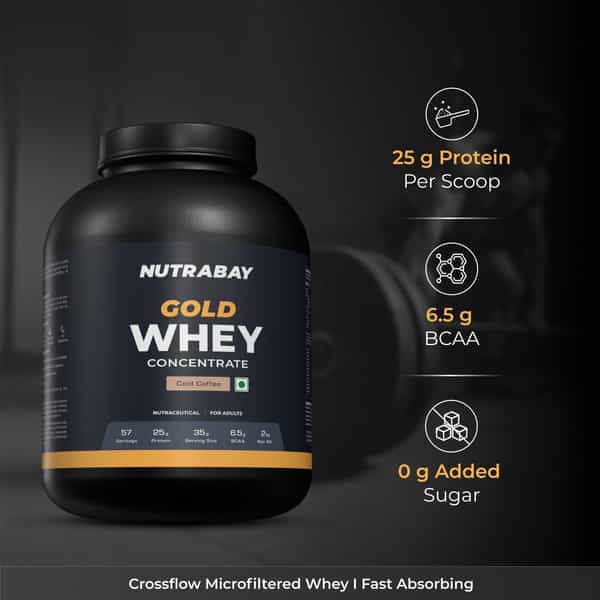 Nutrabay Gold 100% Whey Protein Concentrate|25G Protein|Muscle Support & Recovery|Cold Coffee | 2 Kg