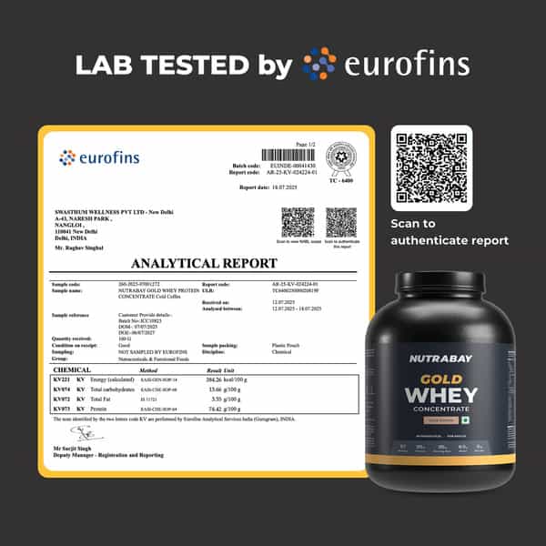 Nutrabay Gold 100% Whey Protein Concentrate|25G Protein|Muscle Support & Recovery|Cold Coffee | 2 Kg