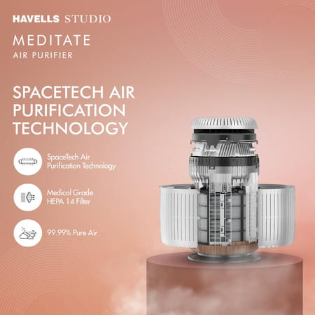 Havells Studio New Launch Air Purifier For Home | Aqi Display | Remote Control | 377sqft | 6 Stages