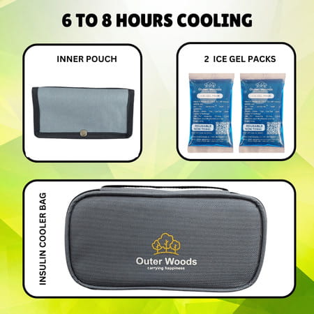 Outer Woods Insulin Cooler Bag With 2 Ice Gel Packs | 6+ Hours Cooling | Insulin Travel Pouch - Grey