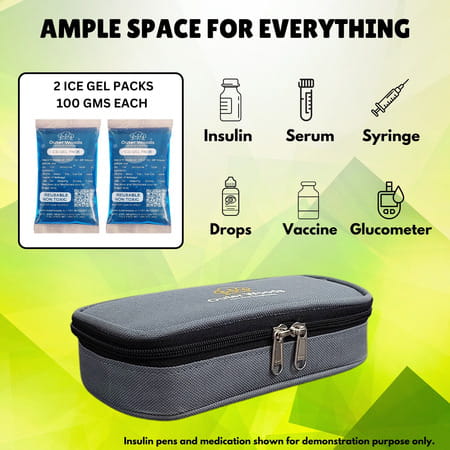 Outer Woods Insulin Cooler Bag With 2 Ice Gel Packs | 6+ Hours Cooling | Insulin Travel Pouch - Grey