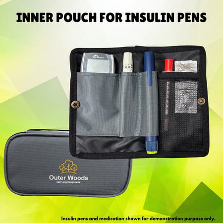 Outer Woods Insulin Cooler Bag With 2 Ice Gel Packs | 6+ Hours Cooling | Insulin Travel Pouch - Grey