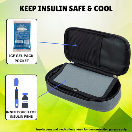 Outer Woods Insulin Cooler Bag With 2 Ice Gel Packs | 6+ Hours Cooling | Insulin Travel Pouch - Grey