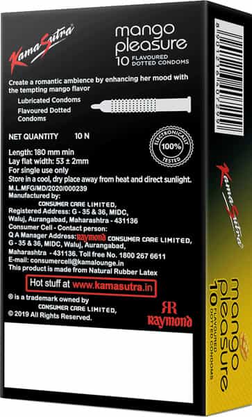 Kamasutra Mango Pleasure Flavoured Condoms For Men Pack Of 10