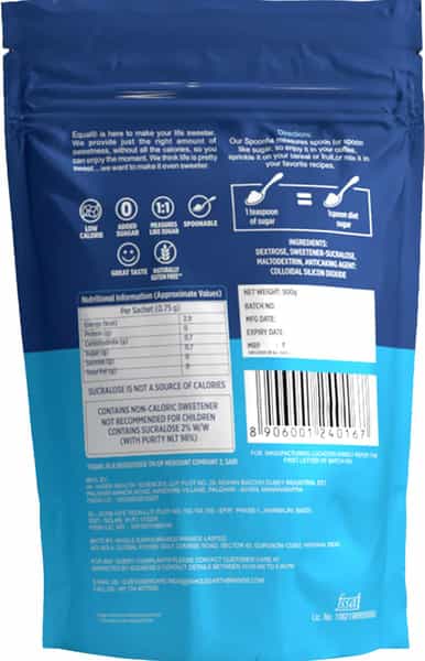 Equal Cook And Bake Diet Sugar Sugar Free Zero Calorie Cook & Bake 500G Powder Pouch Pack Of 2